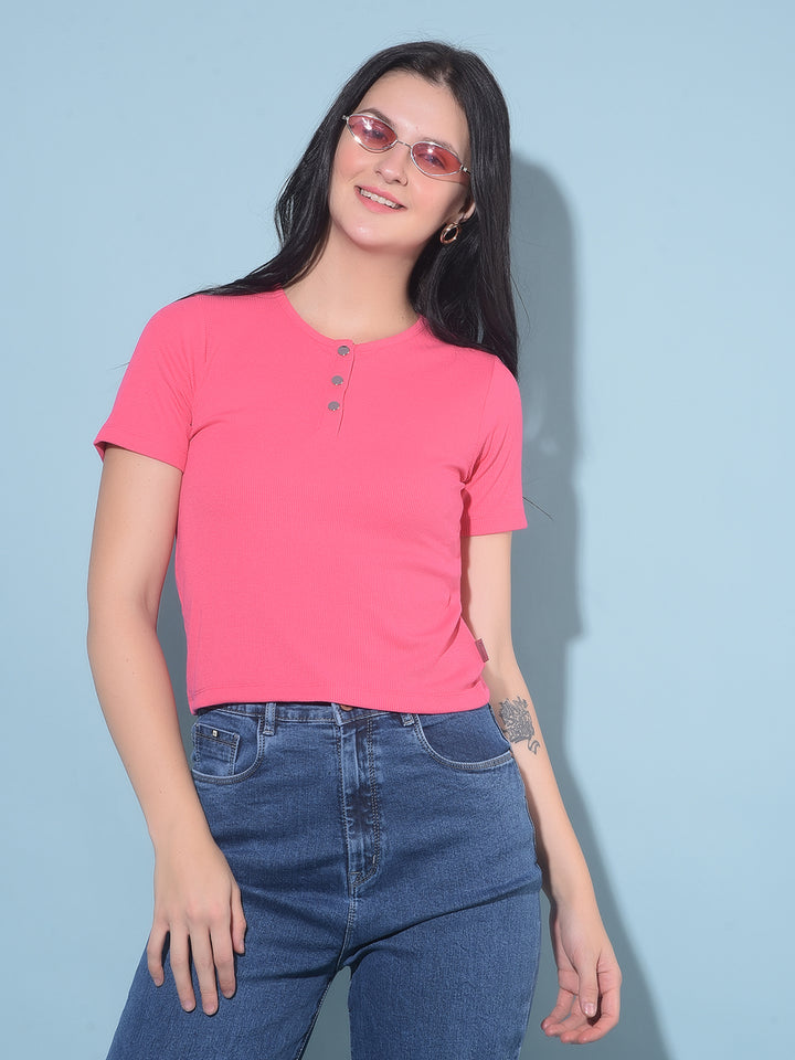 Pink Cotton T-Shirt-Women T-Shirts-Crimsoune Club