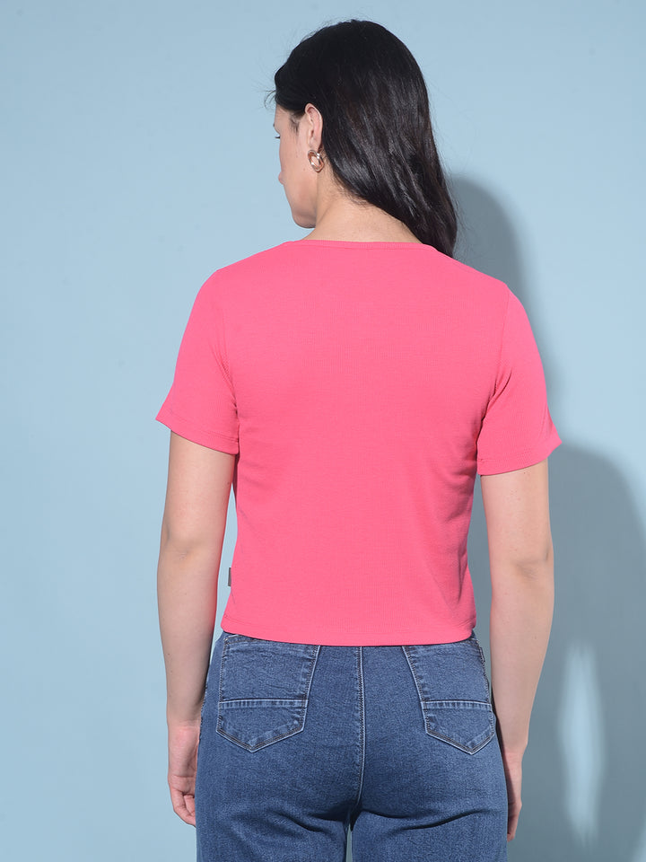 Pink Cotton T-Shirt-Women T-Shirts-Crimsoune Club
