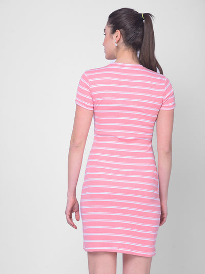 Pink Striped Bodycon Dress-Women Dresses-Crimsoune Club