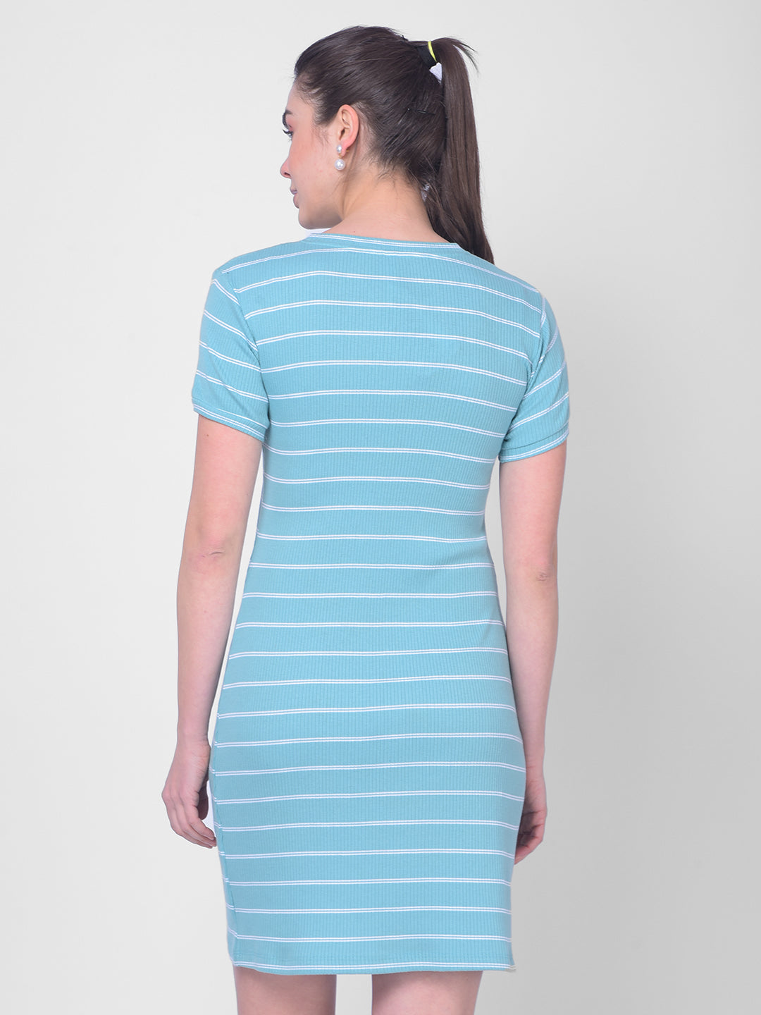 Green Striped Bodycon Dress-Women Dresses-Crimsoune Club