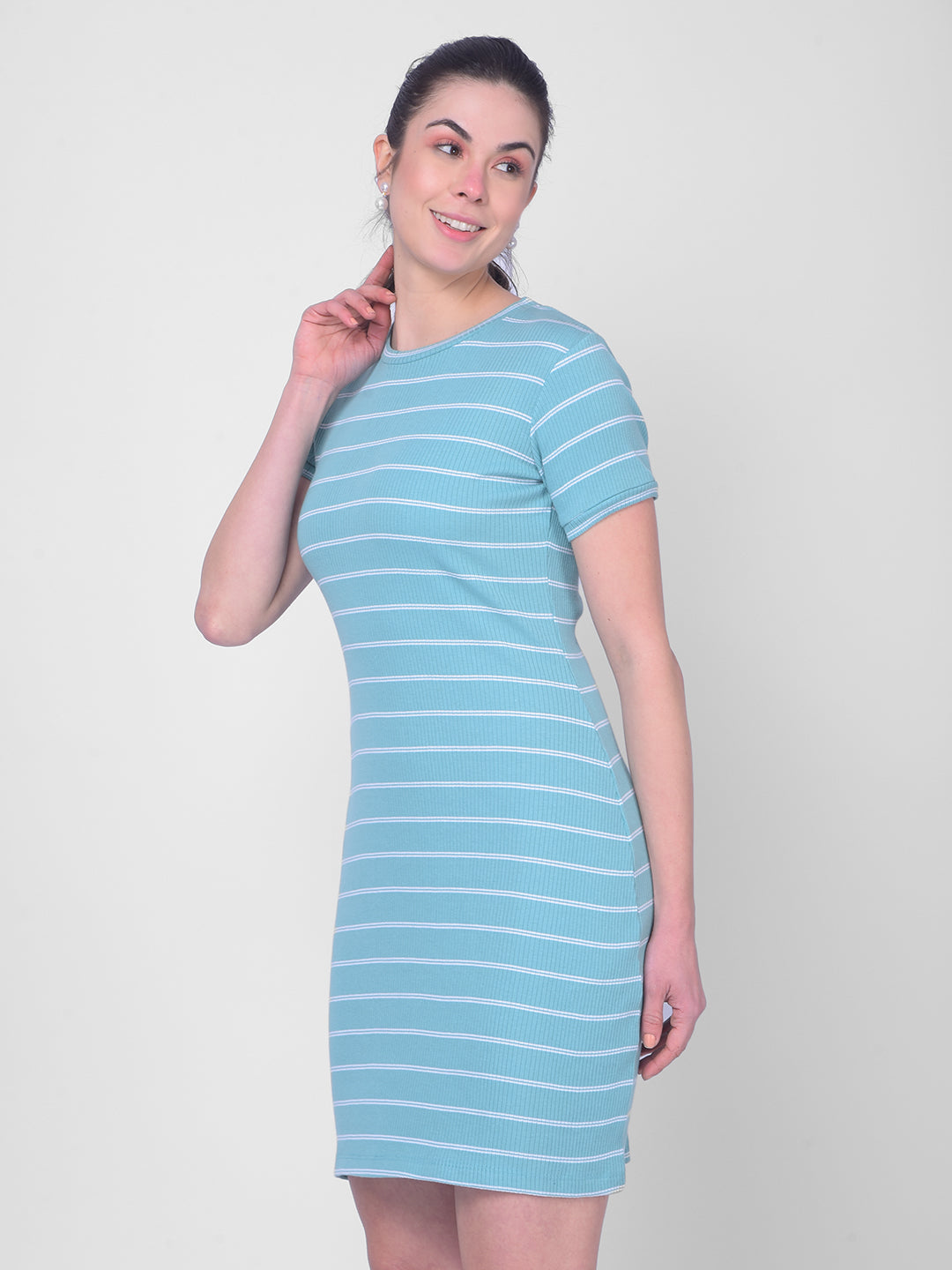 Green Striped Bodycon Dress-Women Dresses-Crimsoune Club