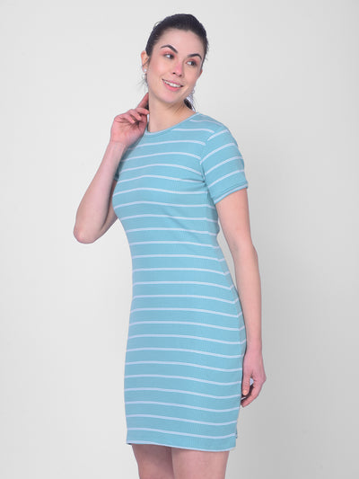 Green Striped Bodycon Dress-Women Dresses-Crimsoune Club