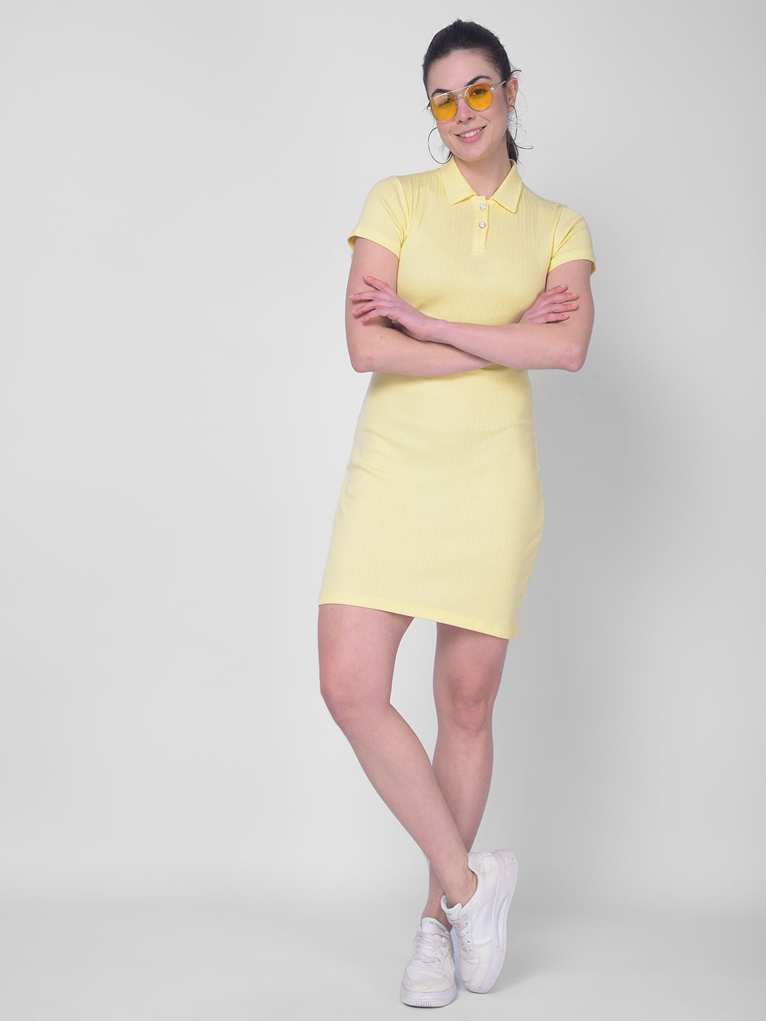 Yellow Bodycon Dress-Women Dresses-Crimsoune Club