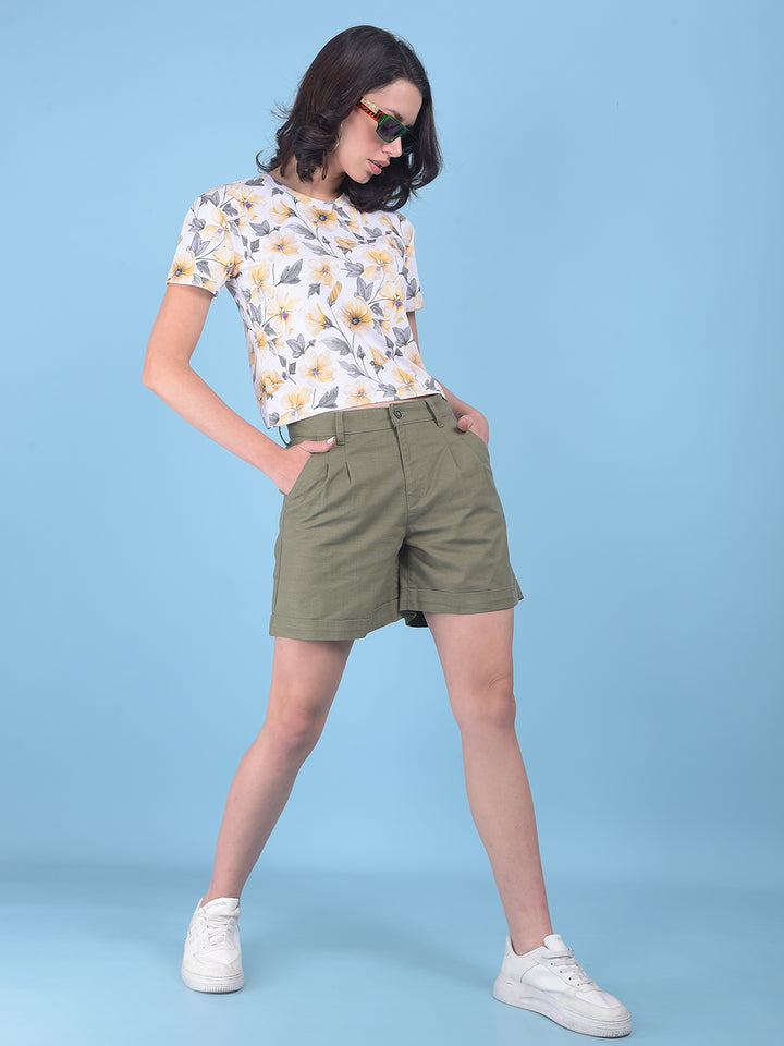 Yellow Floral Print Crop T-Shirt-Women T-shirts-Crimsoune Club