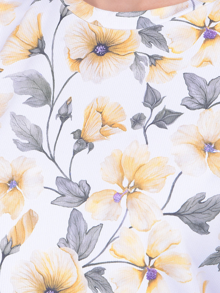 Yellow Floral Print Crop T-Shirt-Women T-shirts-Crimsoune Club