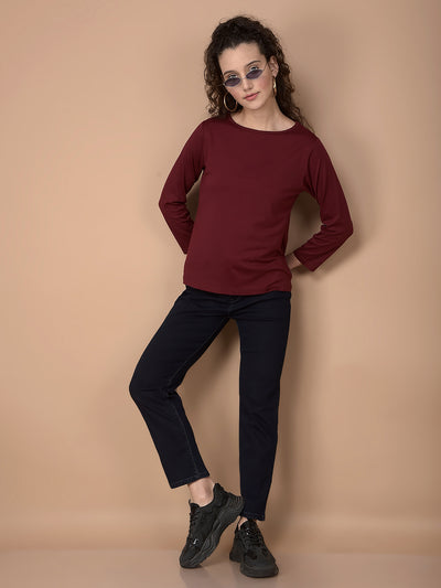 Wine Crop Length T-Shirt-Women T-Shirts-Crimsoune Club