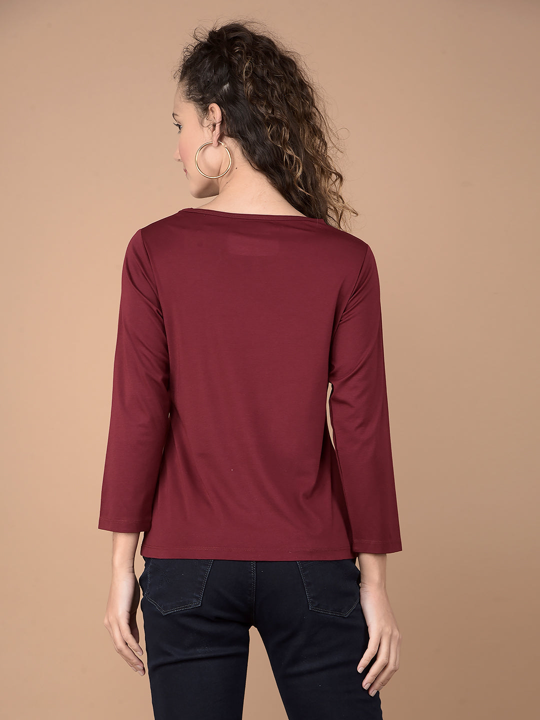 Wine Crop Length T-Shirt-Women T-Shirts-Crimsoune Club
