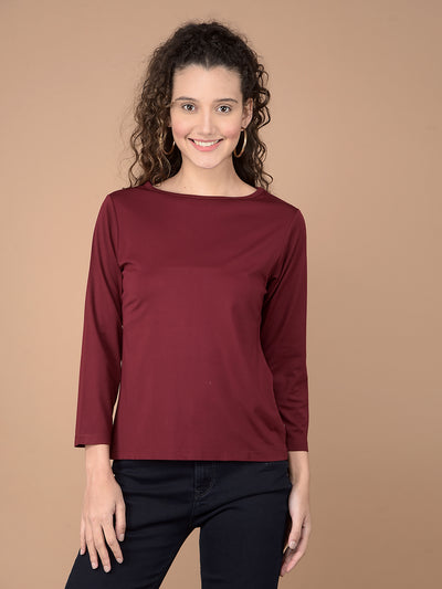 Wine Crop Length T-Shirt-Women T-Shirts-Crimsoune Club