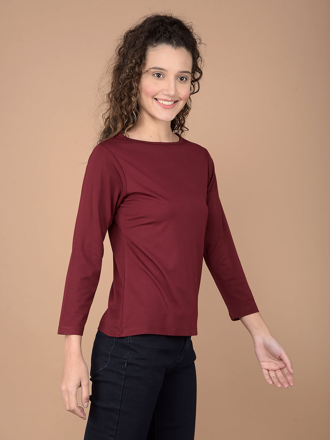 Wine Crop Length T-Shirt-Women T-Shirts-Crimsoune Club