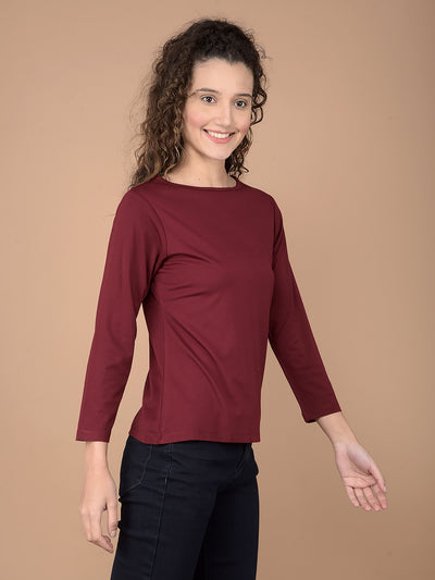 Wine Crop Length T-Shirt-Women T-Shirts-Crimsoune Club