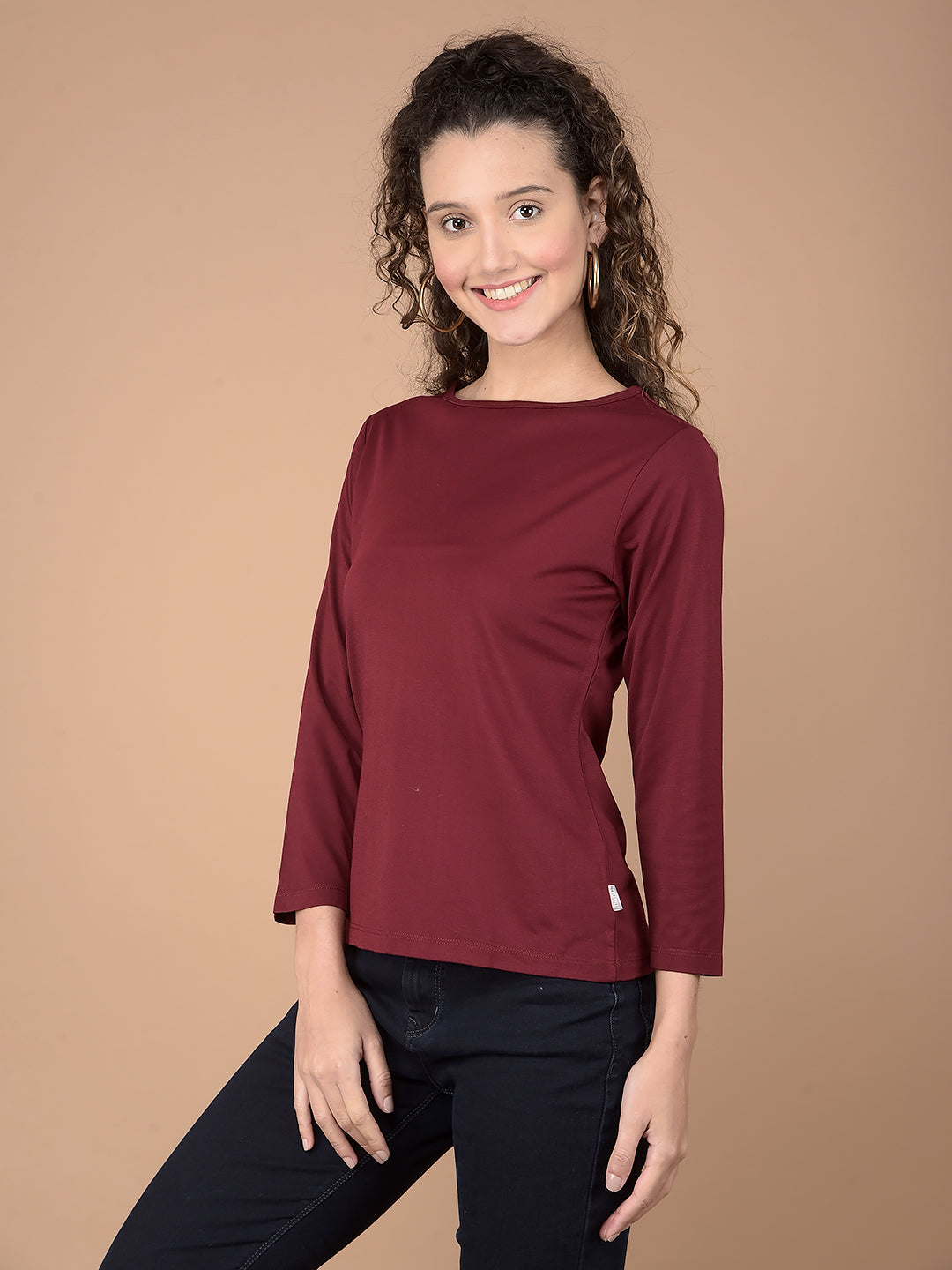Wine Crop Length T-Shirt-Women T-Shirts-Crimsoune Club