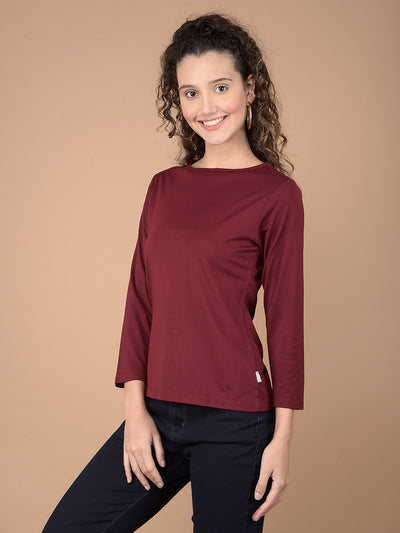 Wine Crop Length T-Shirt-Women T-Shirts-Crimsoune Club