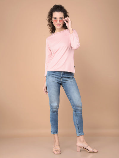 Peach Crop Length T-Shirt-Women T-Shirts-Crimsoune Club
