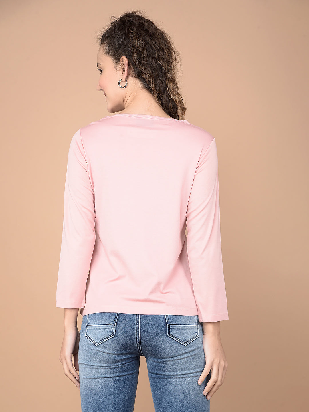 Peach Crop Length T-Shirt-Women T-Shirts-Crimsoune Club