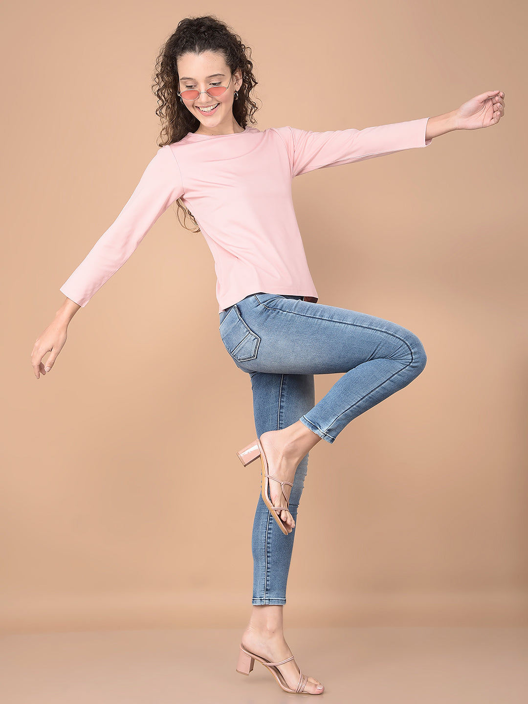 Peach Crop Length T-Shirt-Women T-Shirts-Crimsoune Club