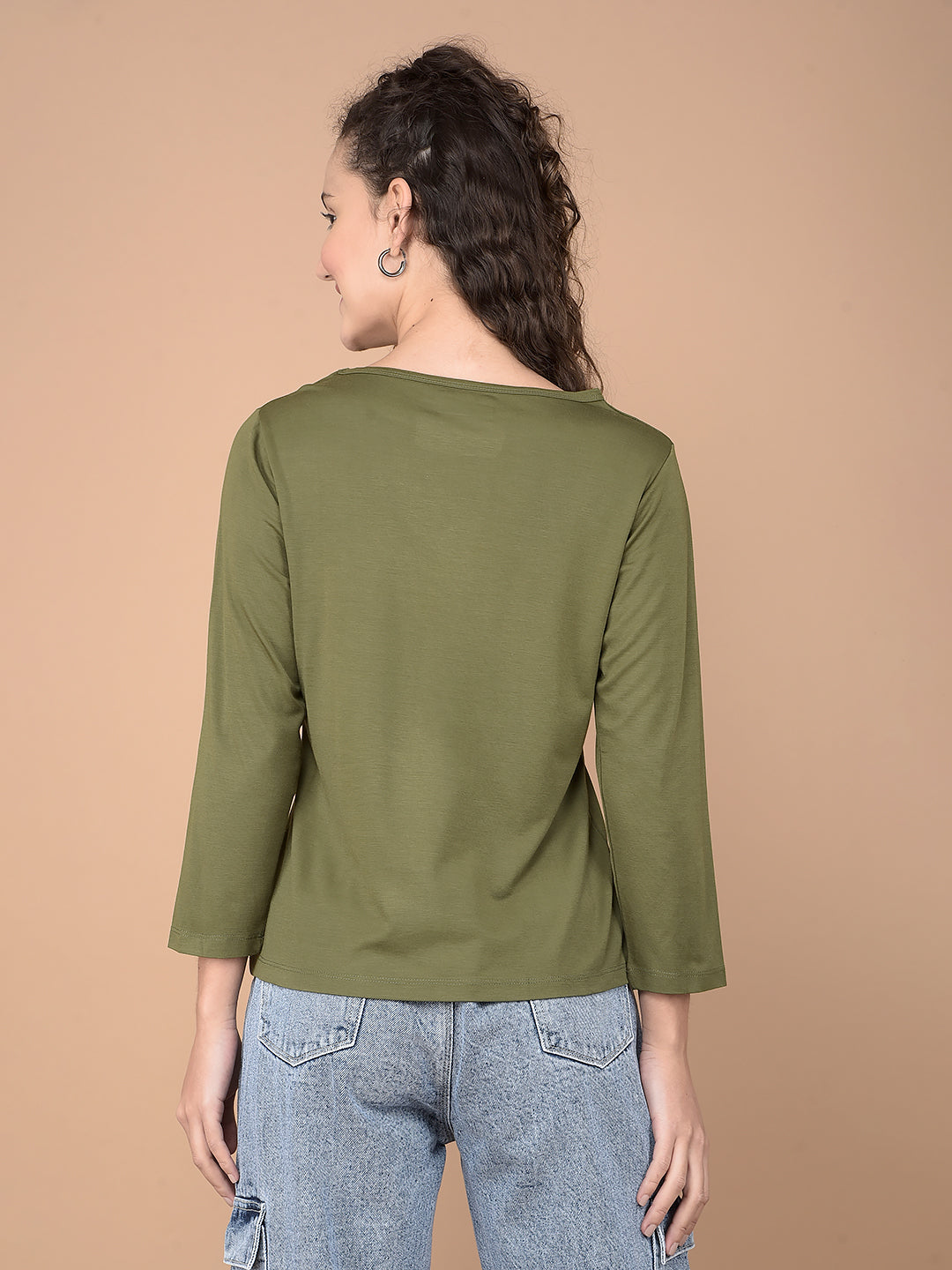 Olive Crop Length T-Shirt-Women T-Shirts-Crimsoune Club