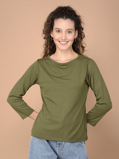 Olive Crop Length T-Shirt-Women T-Shirts-Crimsoune Club