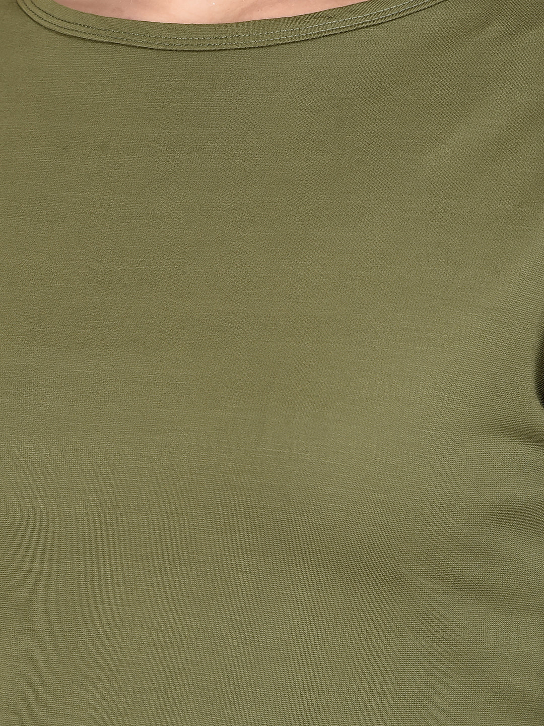 Olive Crop Length T-Shirt-Women T-Shirts-Crimsoune Club