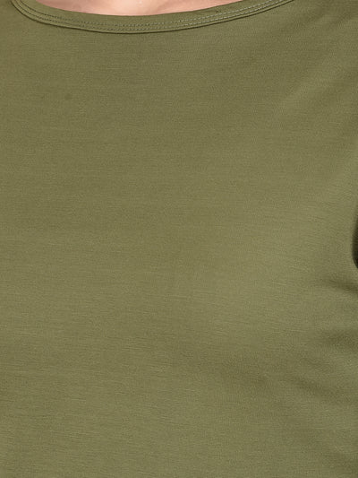 Olive Crop Length T-Shirt-Women T-Shirts-Crimsoune Club