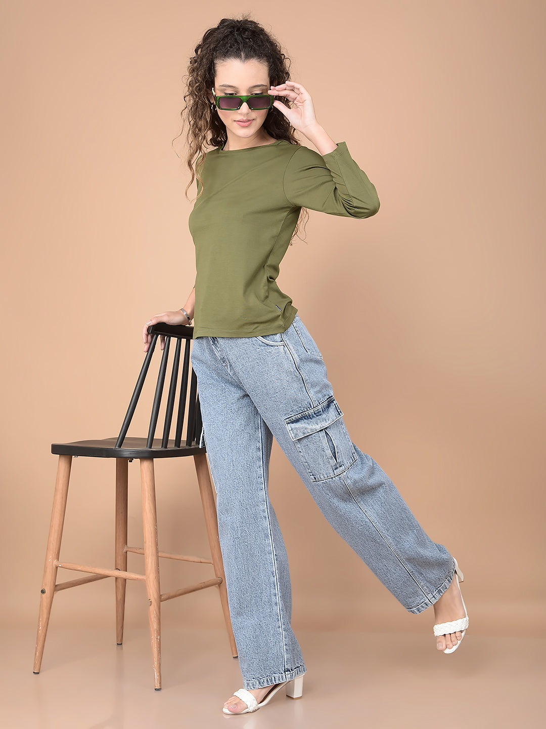 Olive Crop Length T-Shirt-Women T-Shirts-Crimsoune Club