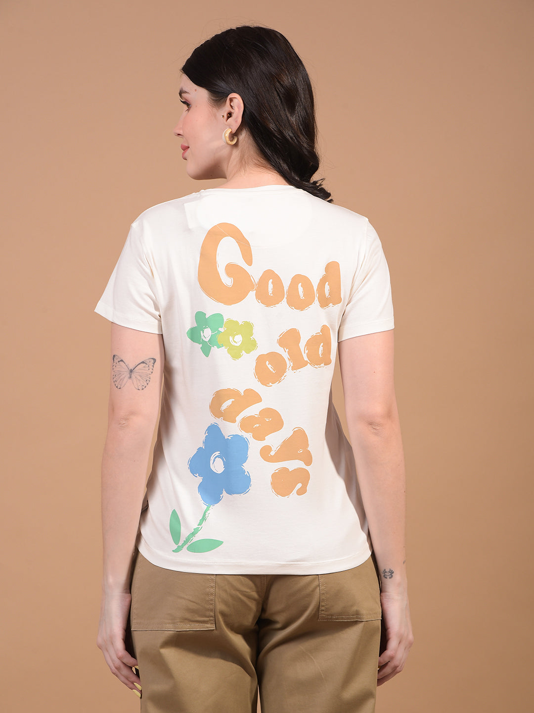 Women's White Graphic Print T-Shirt-Women T-Shirts-Crimsoune Club