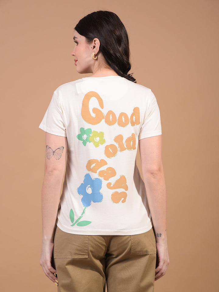Women's White Graphic Print T-Shirt-Women T-Shirts-Crimsoune Club