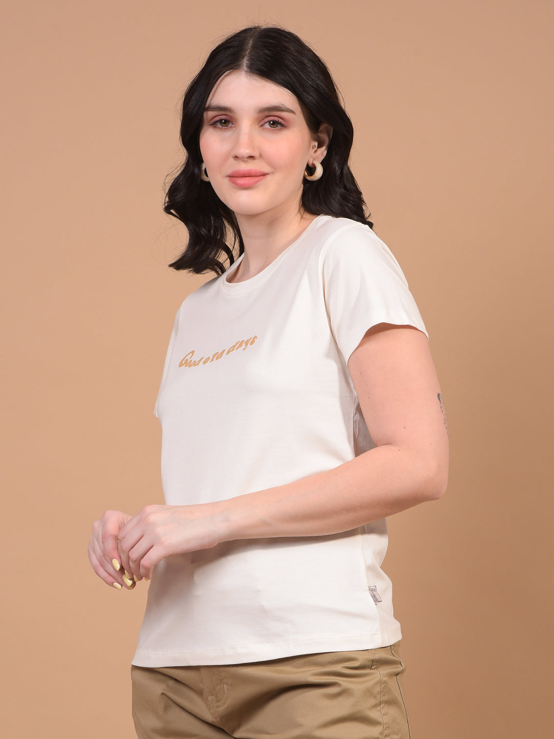 Women's White Graphic Print T-Shirt-Women T-Shirts-Crimsoune Club
