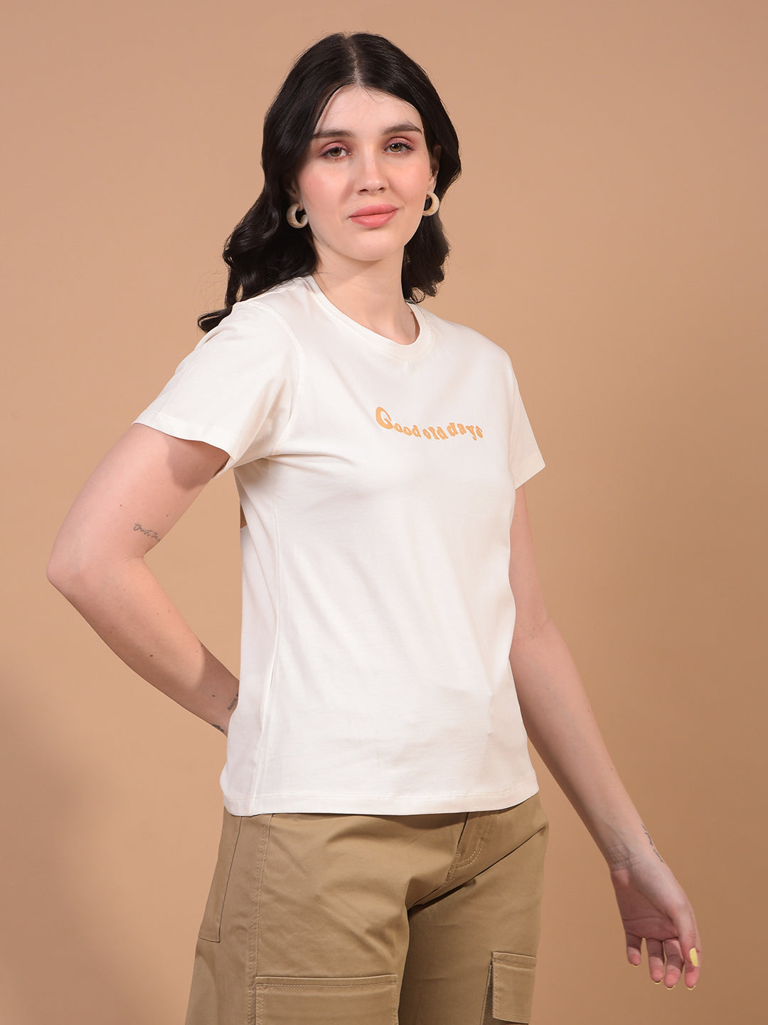 Women's White Graphic Print T-Shirt-Women T-Shirts-Crimsoune Club