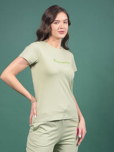 Green Typographic Print T-Shirt-Women T-Shirts-Crimsoune Club