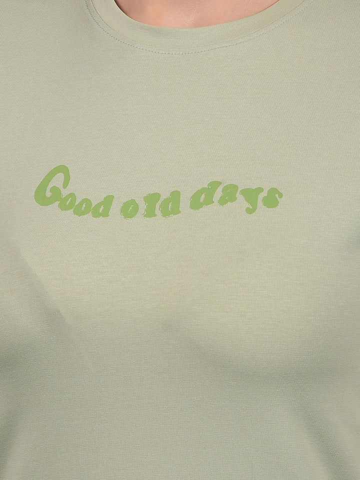 Green Typographic Print T-Shirt-Women T-Shirts-Crimsoune Club