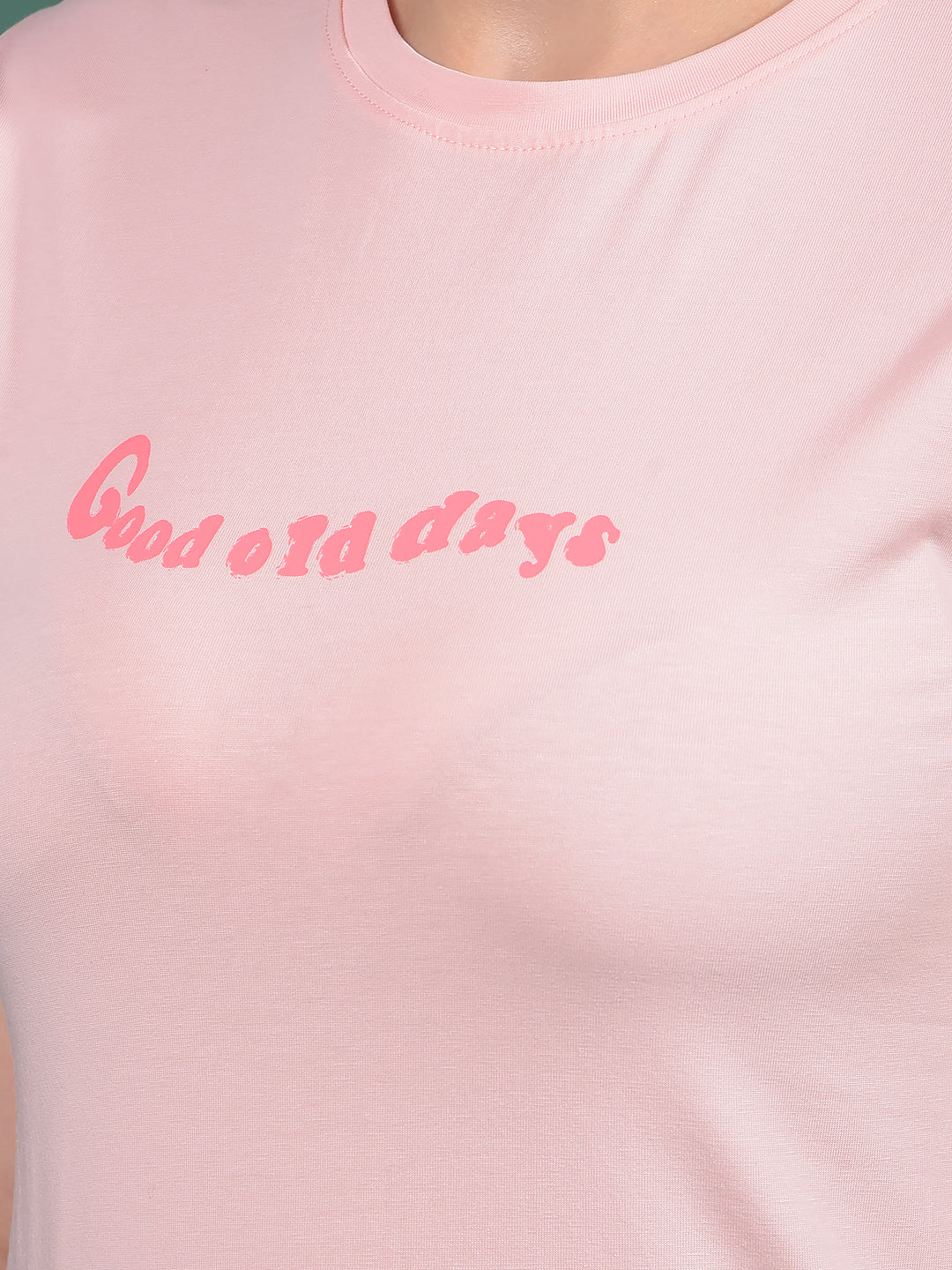 Pink Typographic Print T-Shirt-Women T-Shirts-Crimsoune Club