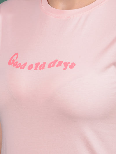 Pink Typographic Print T-Shirt-Women T-Shirts-Crimsoune Club