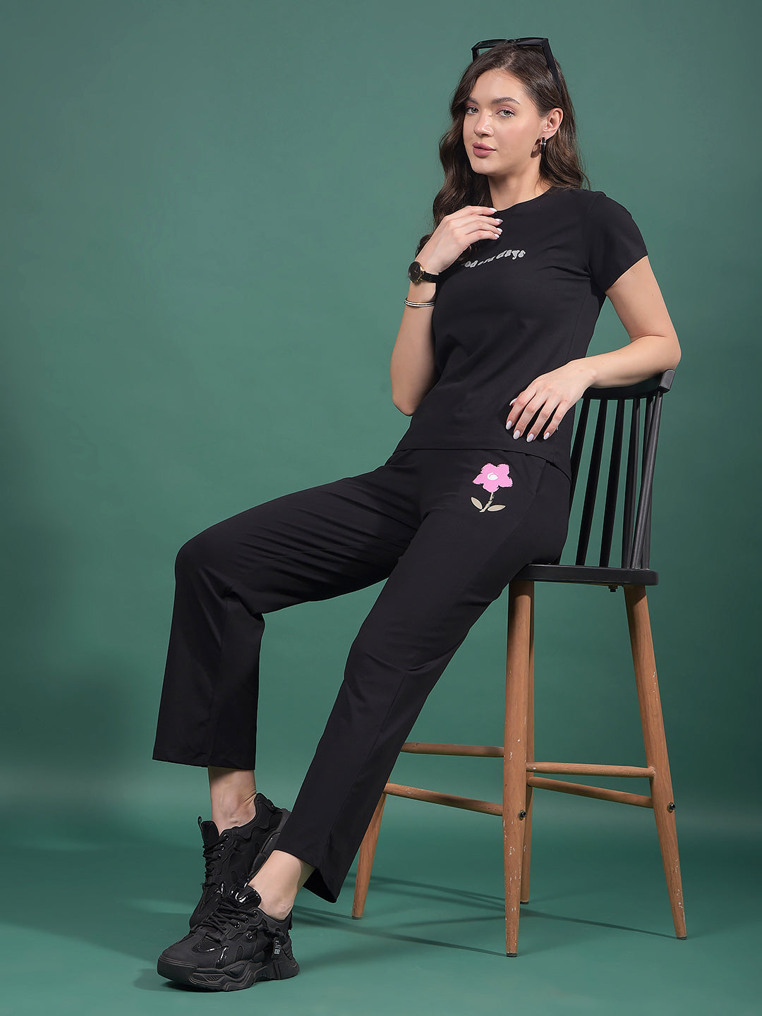 Black Typographic Print T-Shirt-Women T-Shirts-Crimsoune Club