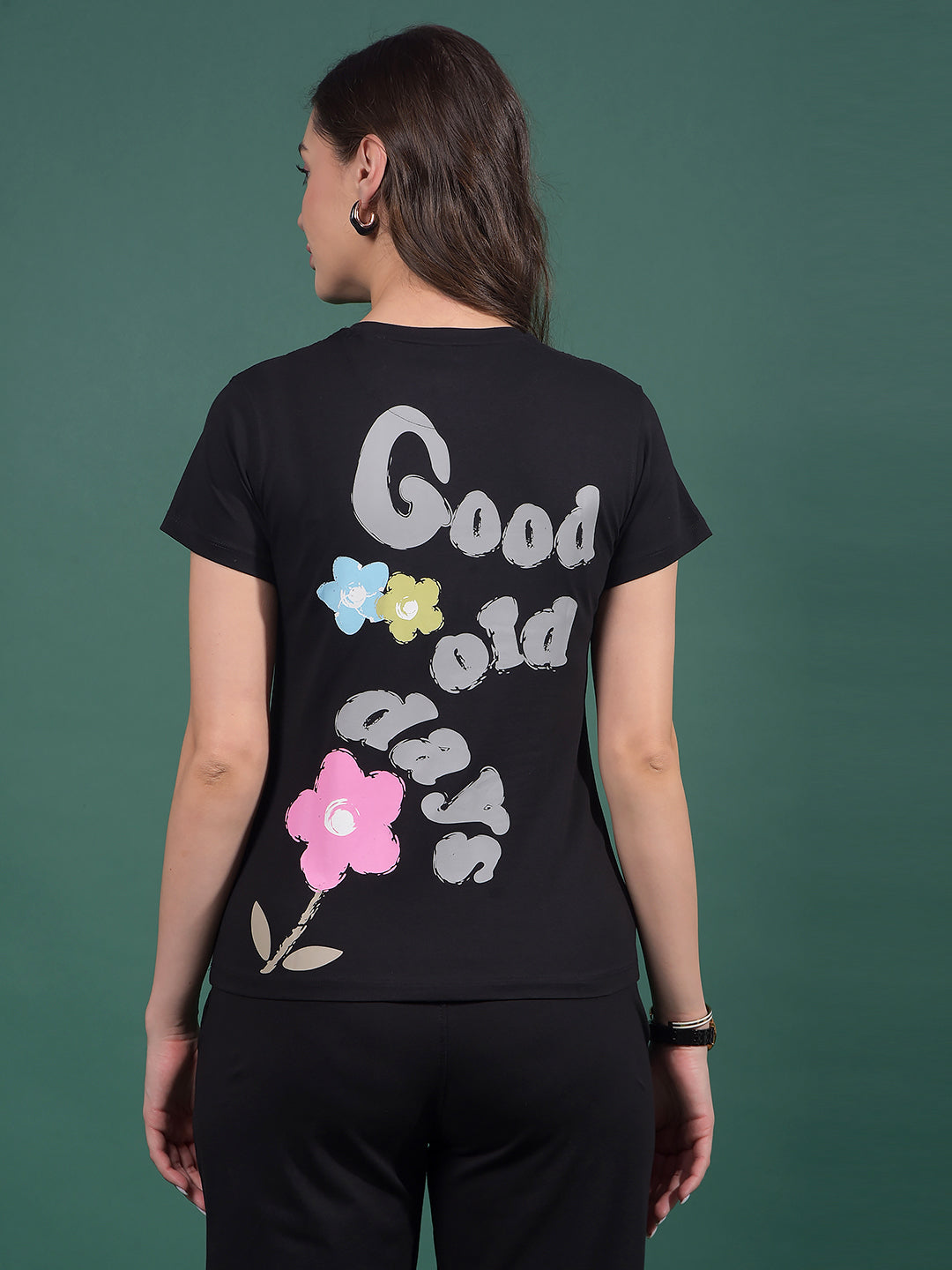Black Typographic Print T-Shirt-Women T-Shirts-Crimsoune Club