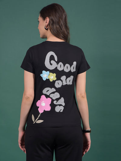 Black Typographic Print T-Shirt-Women T-Shirts-Crimsoune Club