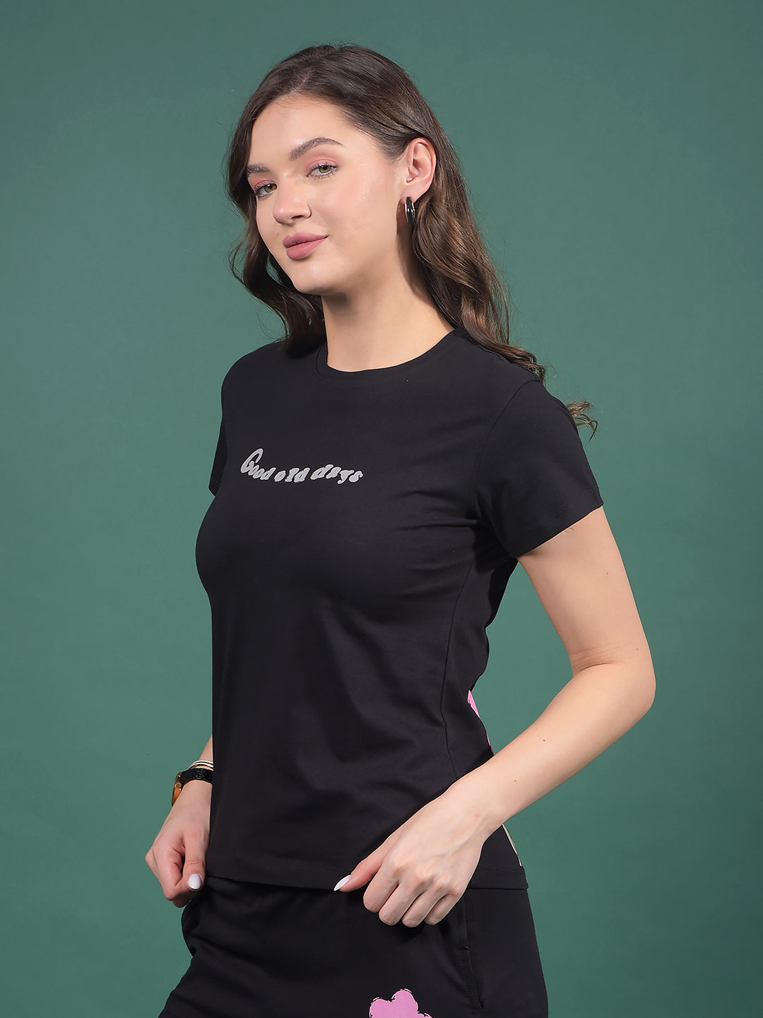 Black Typographic Print T-Shirt-Women T-Shirts-Crimsoune Club