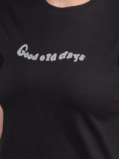 Black Typographic Print T-Shirt-Women T-Shirts-Crimsoune Club