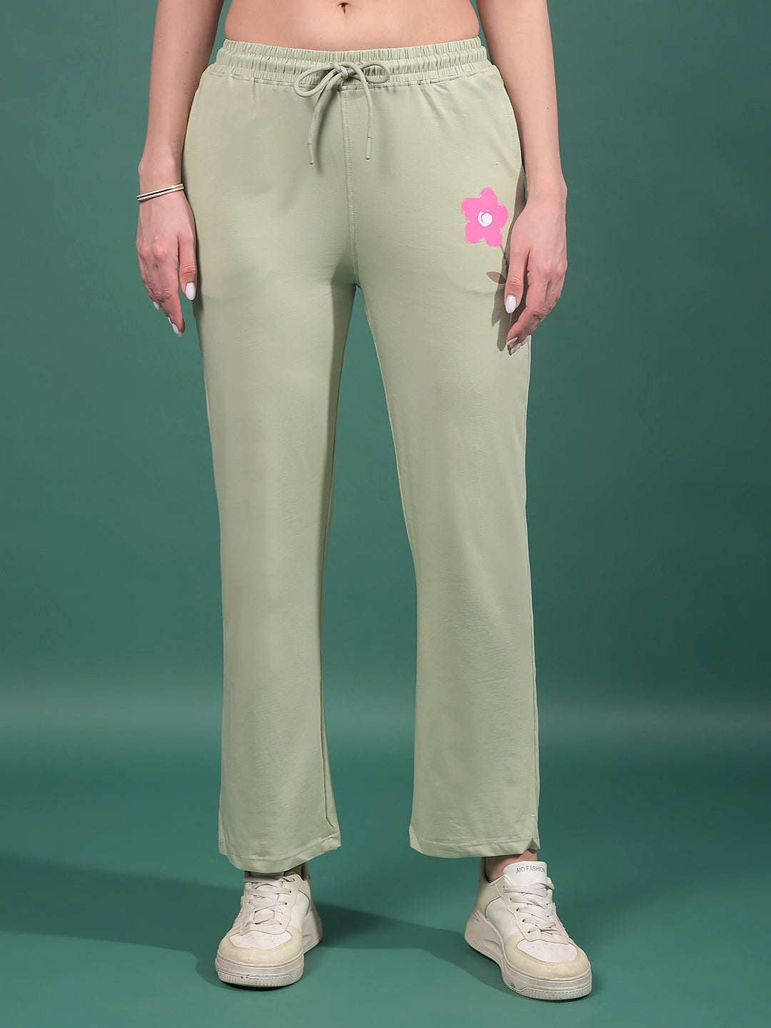 Green Trackpants-Women Trackpants-Crimsoune Club