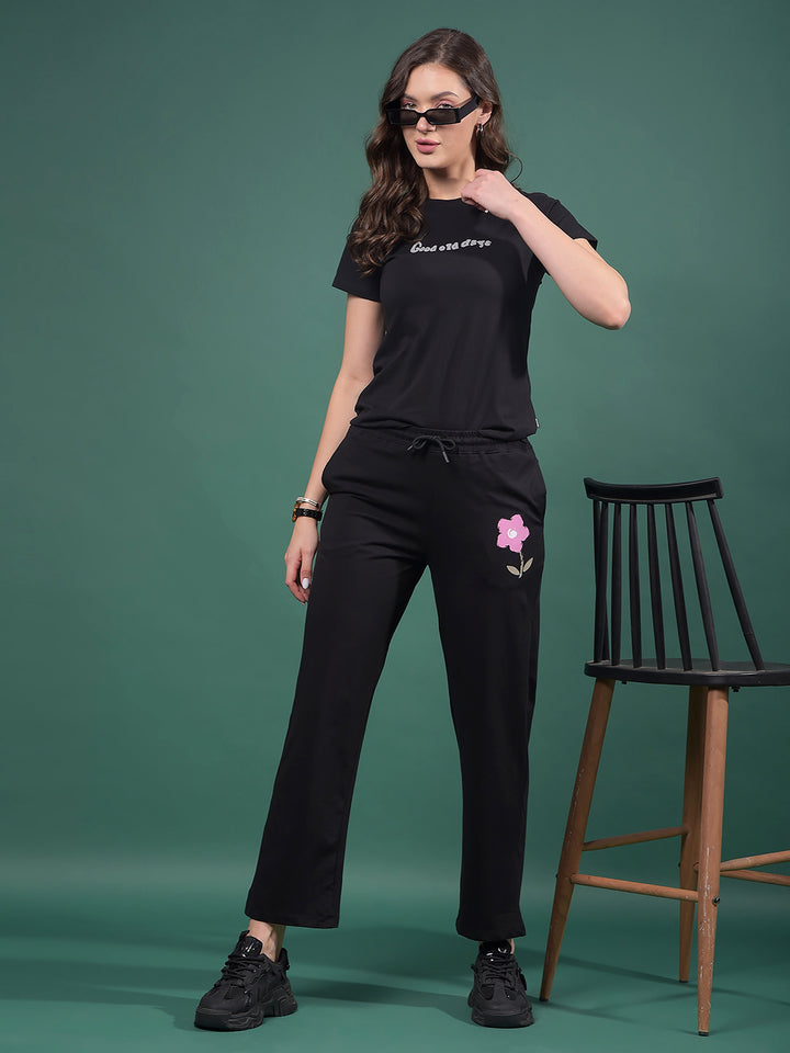 Black Trackpants-Women Trackpants-Crimsoune Club