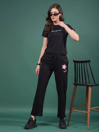 Black Trackpants-Women Trackpants-Crimsoune Club