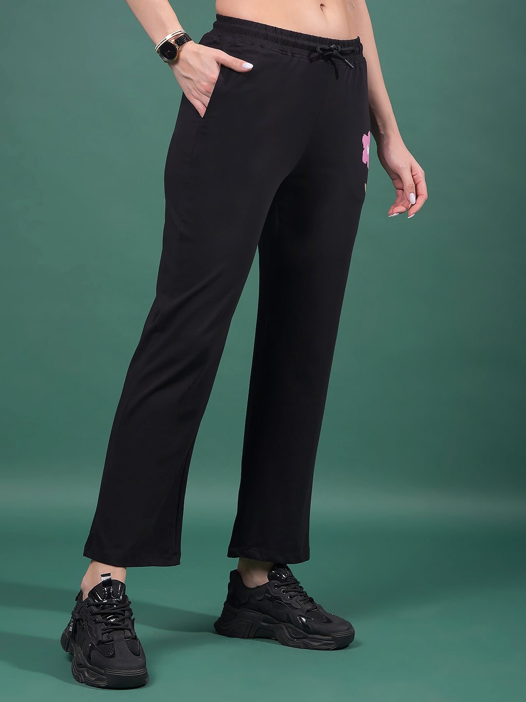 Black Trackpants-Women Trackpants-Crimsoune Club