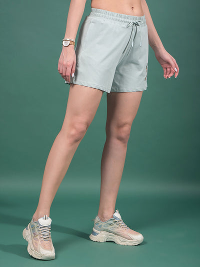 Blue Typographic Print Shorts-Women Shorts-Crimsoune Club