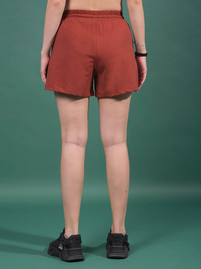 Maroon Typographic Print Shorts-Women Shorts-Crimsoune Club