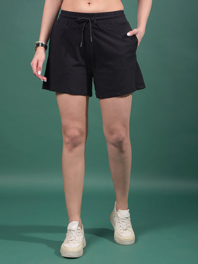 Black Typographic Print Shorts-Women Shorts-Crimsoune Club