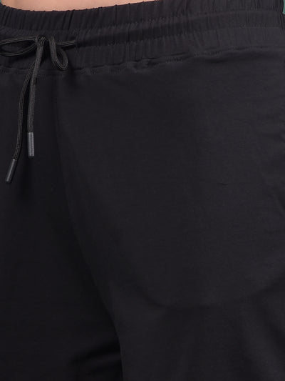 Black Typographic Print Shorts-Women Shorts-Crimsoune Club