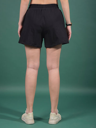 Black Typographic Print Shorts-Women Shorts-Crimsoune Club