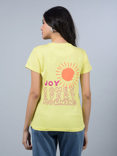 Yellow Typographic Print T-Shirt-Women T-Shirts-Crimsoune Club