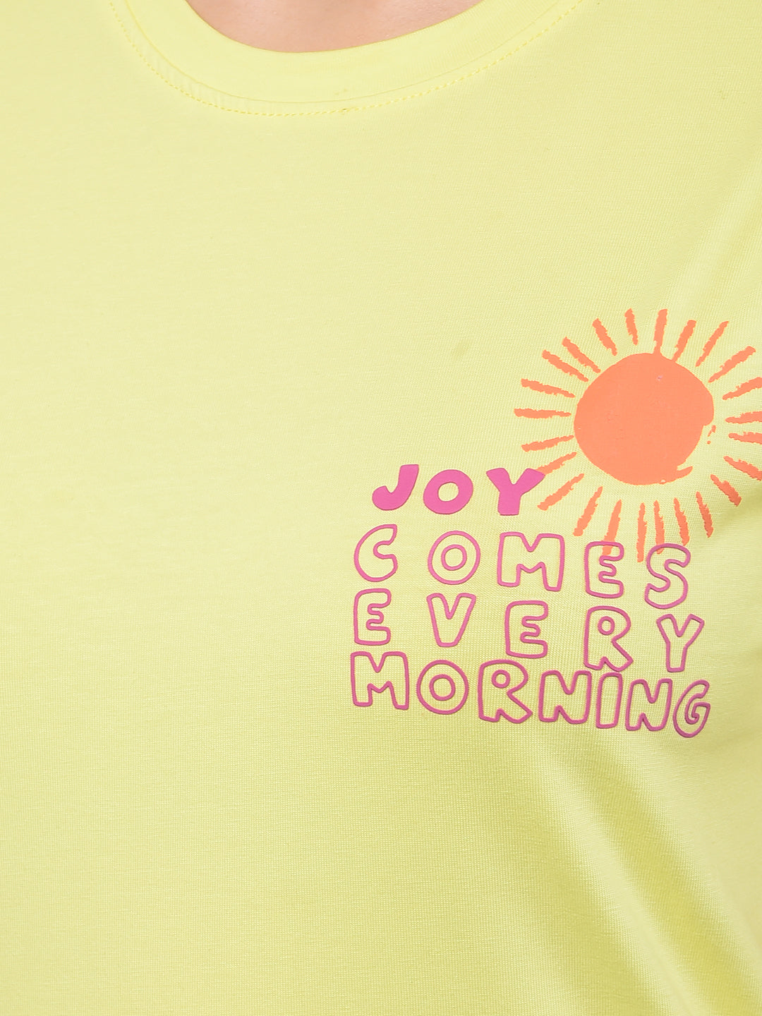 Yellow Typographic Print T-Shirt-Women T-Shirts-Crimsoune Club