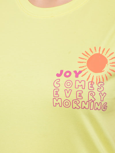 Yellow Typographic Print T-Shirt-Women T-Shirts-Crimsoune Club