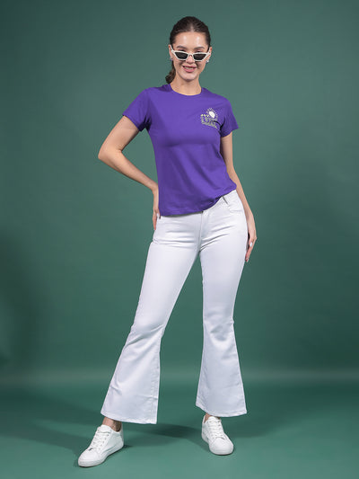 Purple Typographic Print T-Shirt-Women T-Shirts-Crimsoune Club